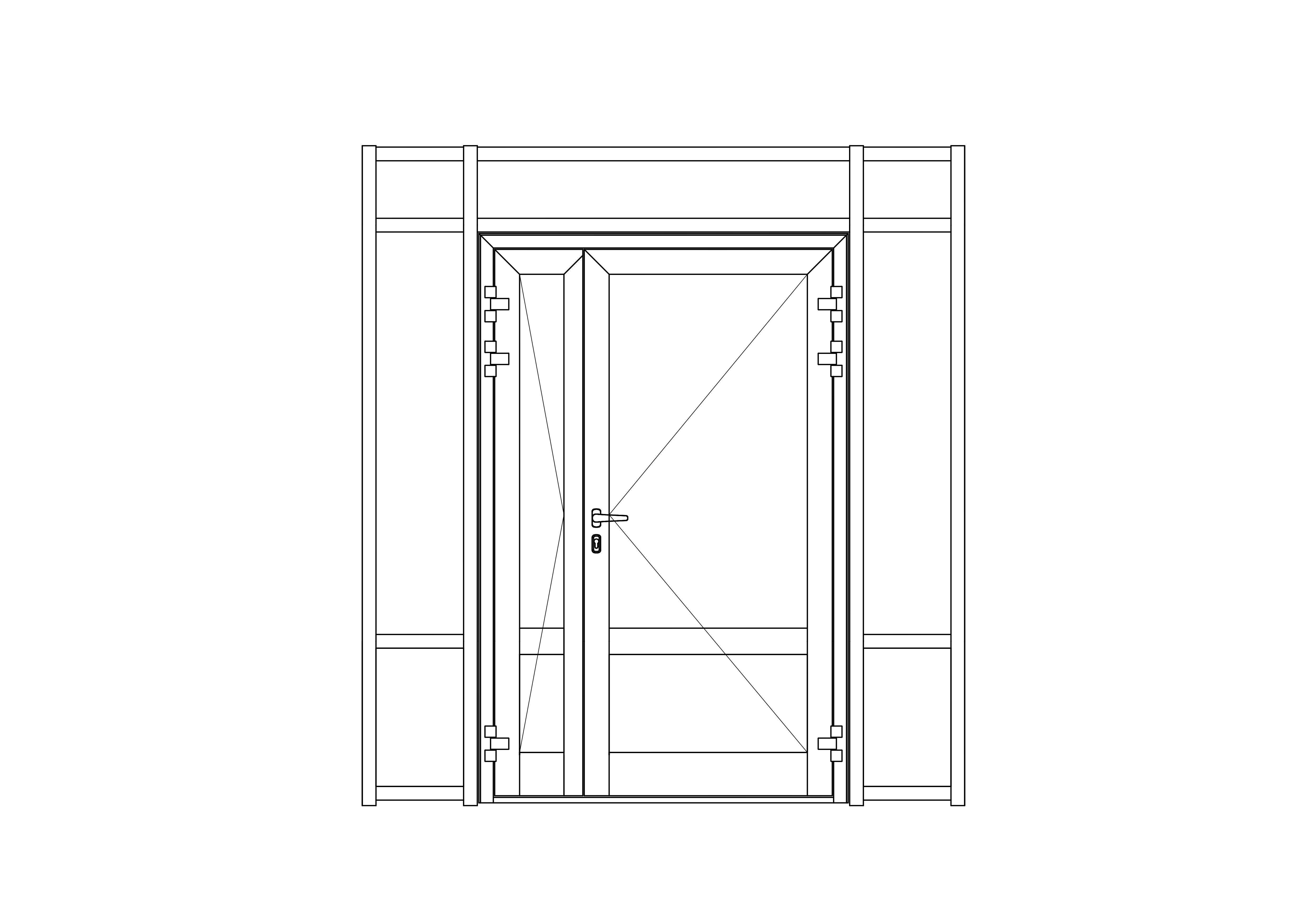 Дверь ASG70E двустворчатая бесцокольная в витраже ASG500